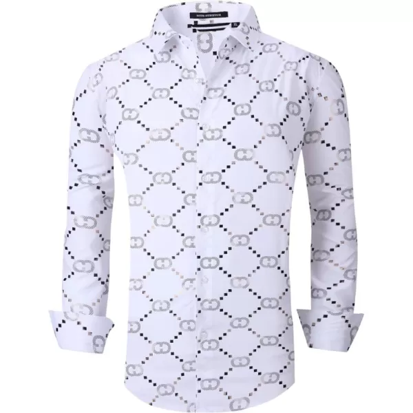 Alex Vando Mens Digital Printing Dress Shirts Iron-Free Regular Fit Party Button Down Shirt