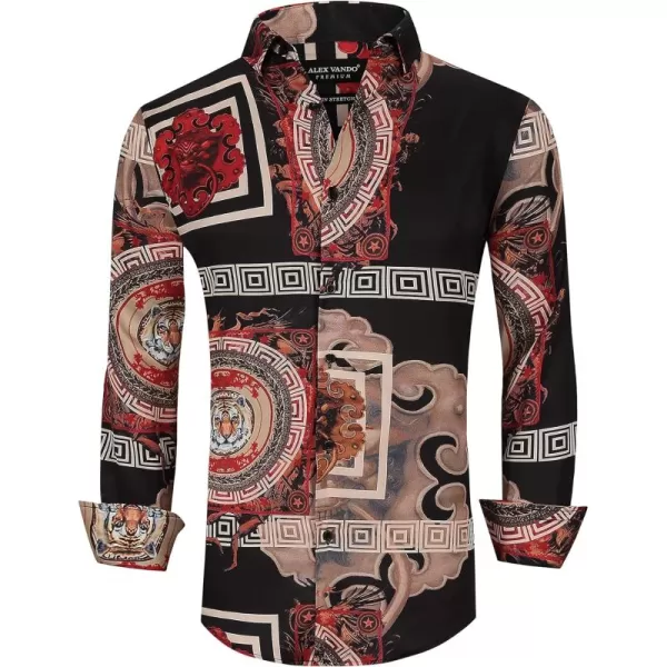 Alex Vando Mens Digital Printing Dress Shirts Iron-Free Regular Fit Party Button Down Shirt