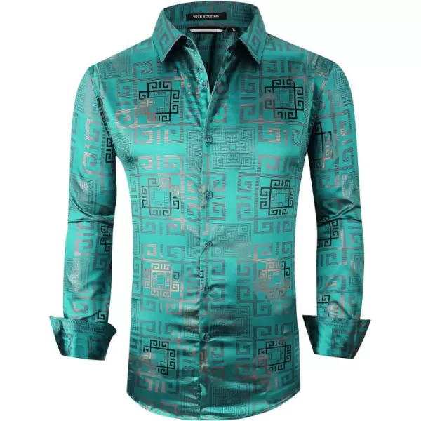 Alex Vando Mens Digital Printing Dress Shirts Iron-Free Regular Fit Party Button Down Shirt