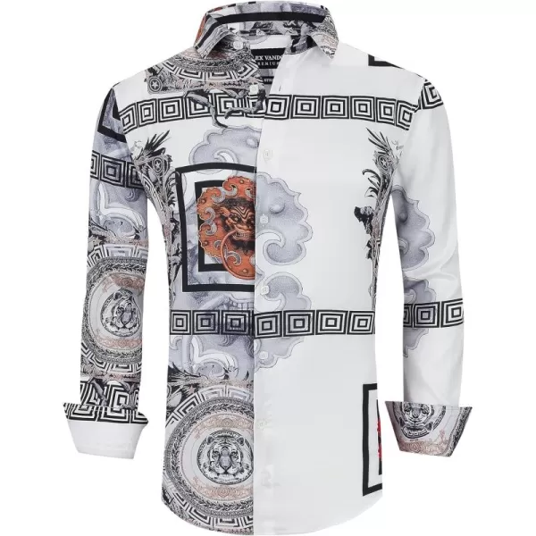 Alex Vando Mens Digital Printing Dress Shirts Iron-Free Regular Fit Party Button Down Shirt