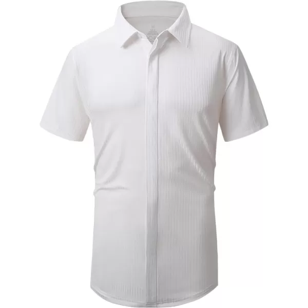 Alex Vando Mens Nylon 4-Way Stretch Dress Shirts Ribbed Knitted Shirt for Men