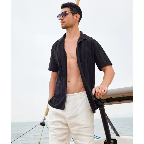 Alex Vando Mens Cotton Jacquard Camp Shirt Short Sleeve Summer Vocation Casual Shirts