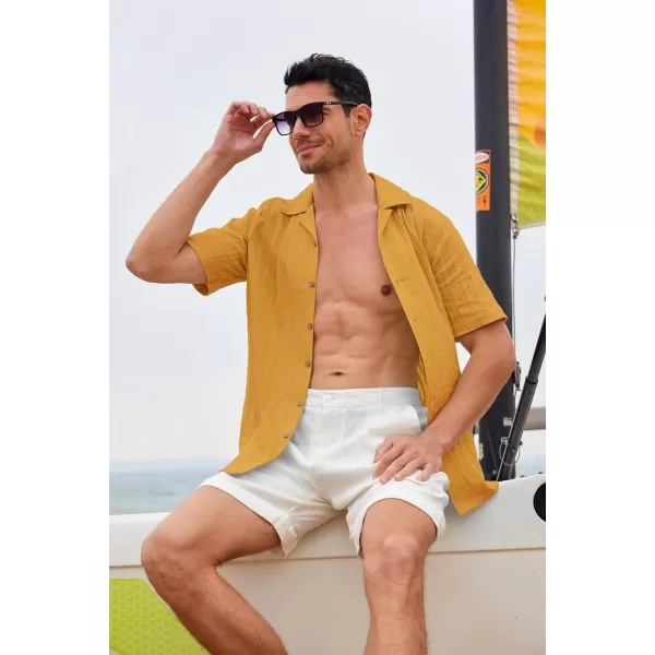 Alex Vando Mens Cotton Jacquard Camp Shirt Short Sleeve Summer Vocation Casual Shirts
