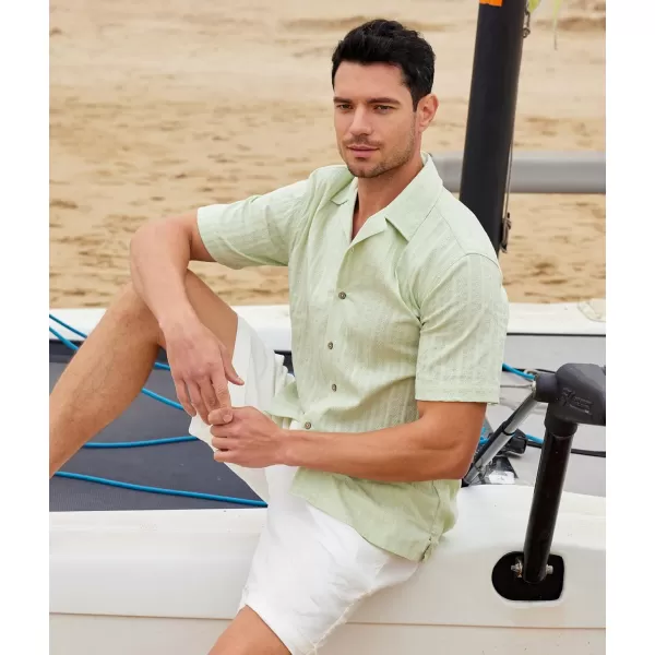 Alex Vando Mens Cotton Jacquard Camp Shirt Short Sleeve Summer Vocation Casual Shirts