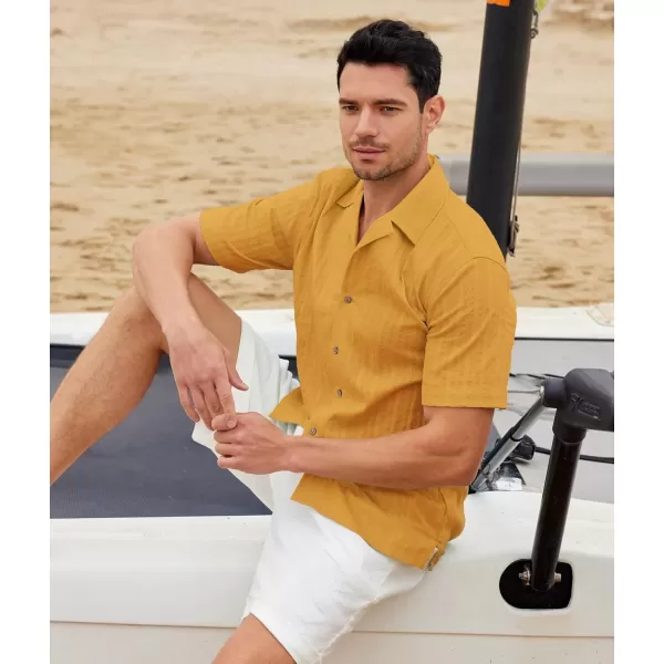 Alex Vando Mens Cotton Jacquard Camp Shirt Short Sleeve Summer Vocation Casual Shirts