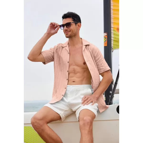 Alex Vando Mens Cotton Jacquard Camp Shirt Short Sleeve Summer Vocation Casual Shirts