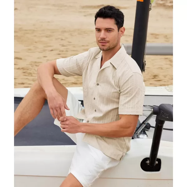 Alex Vando Mens Cotton Jacquard Camp Shirt Short Sleeve Summer Vocation Casual Shirts
