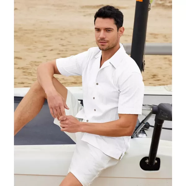 Alex Vando Mens Cotton Jacquard Camp Shirt Short Sleeve Summer Vocation Casual Shirts