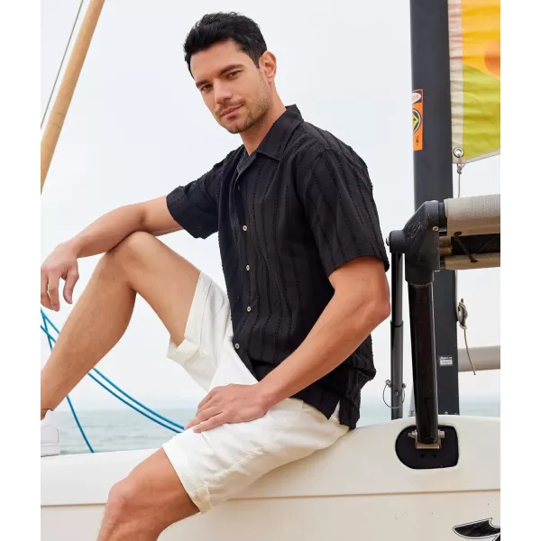 Alex Vando Mens Cotton Jacquard Camp Shirt Short Sleeve Summer Vocation Casual Shirts