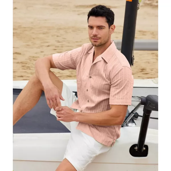 Alex Vando Mens Cotton Jacquard Camp Shirt Short Sleeve Summer Vocation Casual Shirts