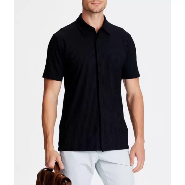 Alex Vando Mens Nylon Dress Shirts 8-Way Stretch Wrinkle Free Moisture Wicking Ribbed Knitted Shirt for Men