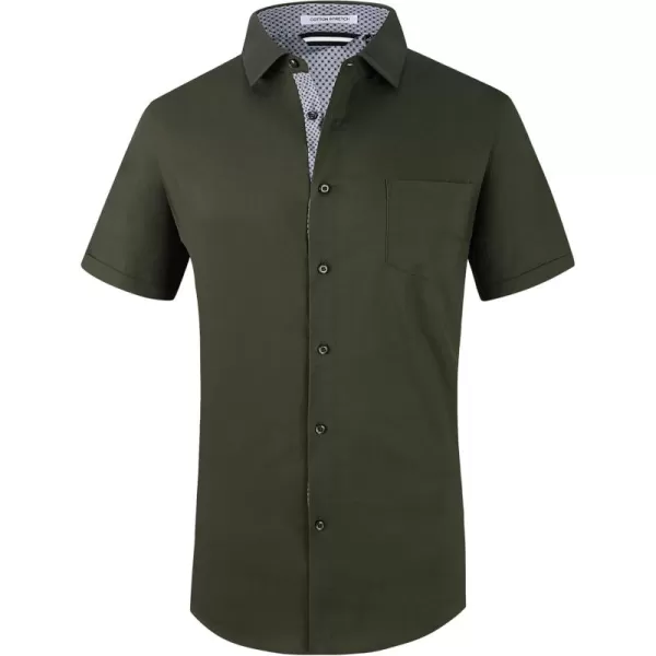 Alex Vando Mens Dress Shirts 4-Way Stretch Wrinkle Free Regular Fit Short Sleeve Men Button Down Shirt