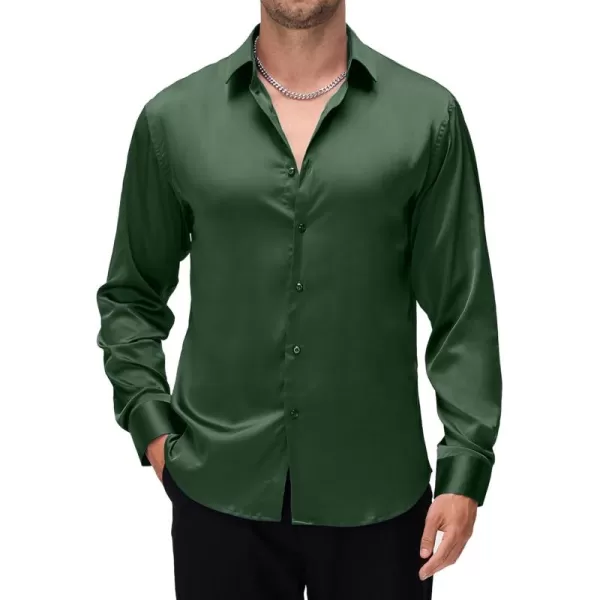 Alex Vando Mens Luxury Satin Dress Shirt Long Sleeve Silk Shiny Sateen Party Shirt
