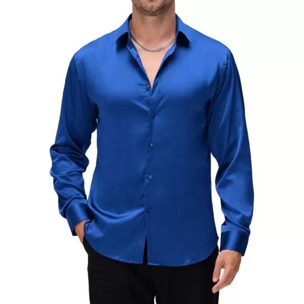Alex Vando Mens Luxury Satin Dress Shirt Long Sleeve Silk Shiny Sateen Party Shirt