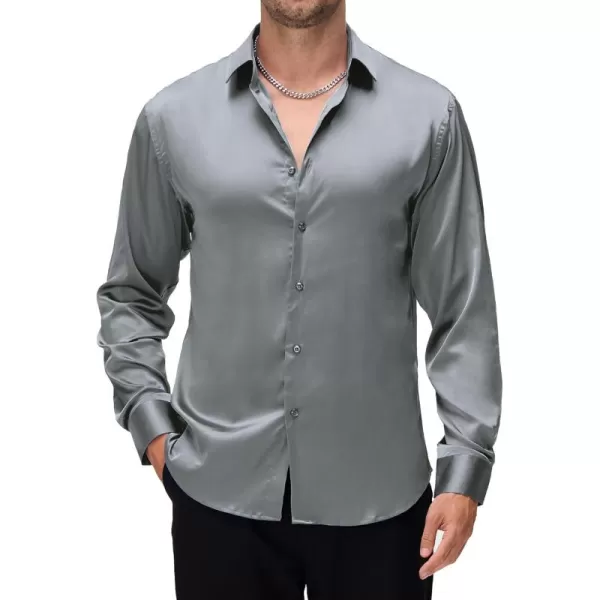Alex Vando Mens Luxury Satin Dress Shirt Long Sleeve Silk Shiny Sateen Party Shirt