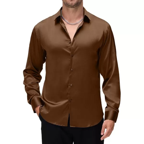 Alex Vando Mens Luxury Satin Dress Shirt Long Sleeve Silk Shiny Sateen Party Shirt