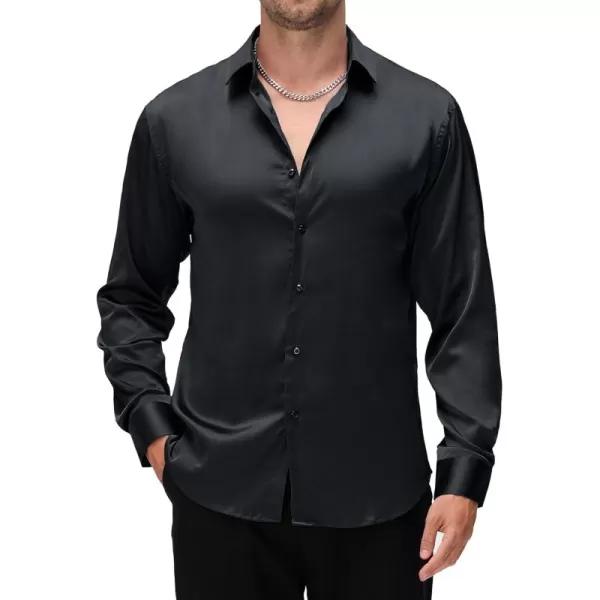 Alex Vando Mens Luxury Satin Dress Shirt Long Sleeve Silk Shiny Sateen Party Shirt