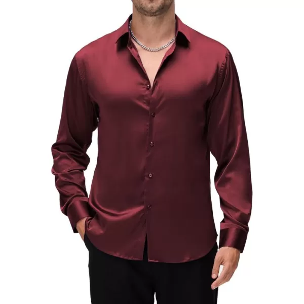 Alex Vando Mens Luxury Satin Dress Shirt Long Sleeve Silk Shiny Sateen Party Shirt