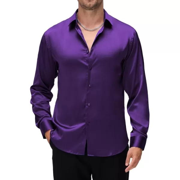 Alex Vando Mens Luxury Satin Dress Shirt Long Sleeve Silk Shiny Sateen Party Shirt