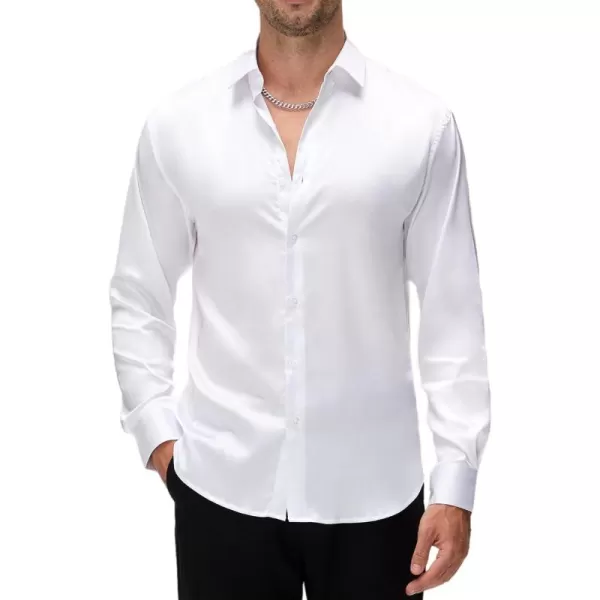 Alex Vando Mens Luxury Satin Dress Shirt Long Sleeve Silk Shiny Sateen Party Shirt