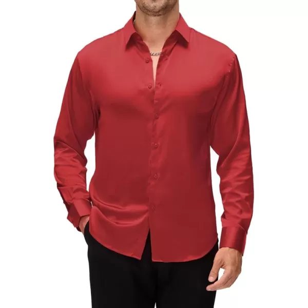 Alex Vando Mens Luxury Satin Dress Shirt Long Sleeve Silk Shiny Sateen Party Shirt