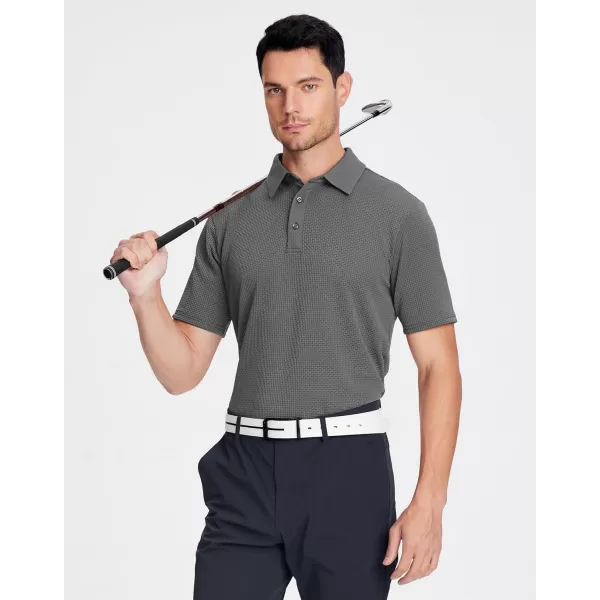 Alex Vando Mens Bubble Jacquard Polo Shirt Super Stretch Short Sleeve Polo Shirts for Men
