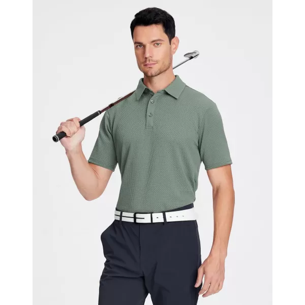 Alex Vando Mens Bubble Jacquard Polo Shirt Super Stretch Short Sleeve Polo Shirts for Men