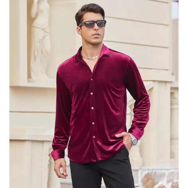 Alex Vando Mens Velvet Shirts Regular Fit Long Sleeve Soft Stretch Casual Button Down Shirt