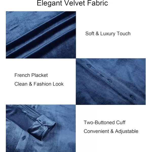 Alex Vando Mens Velvet Shirts Regular Fit Long Sleeve Soft Stretch Casual Button Down Shirt