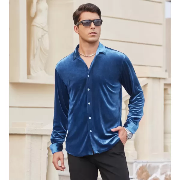 Alex Vando Mens Velvet Shirts Regular Fit Long Sleeve Soft Stretch Casual Button Down Shirt