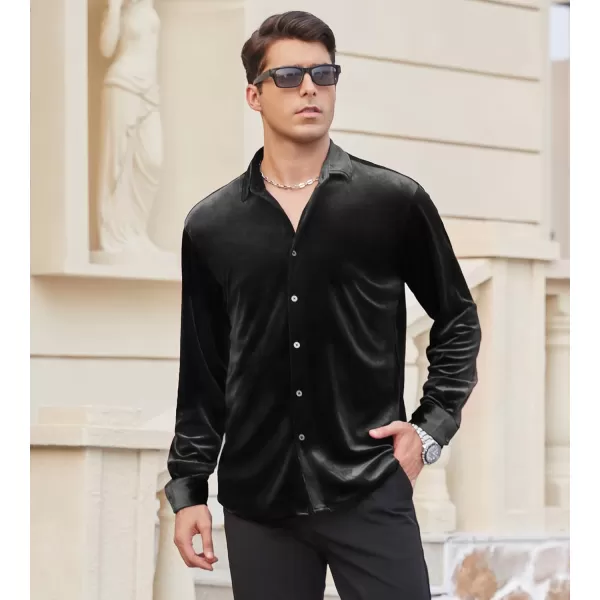 Alex Vando Mens Velvet Shirts Regular Fit Long Sleeve Soft Stretch Casual Button Down Shirt