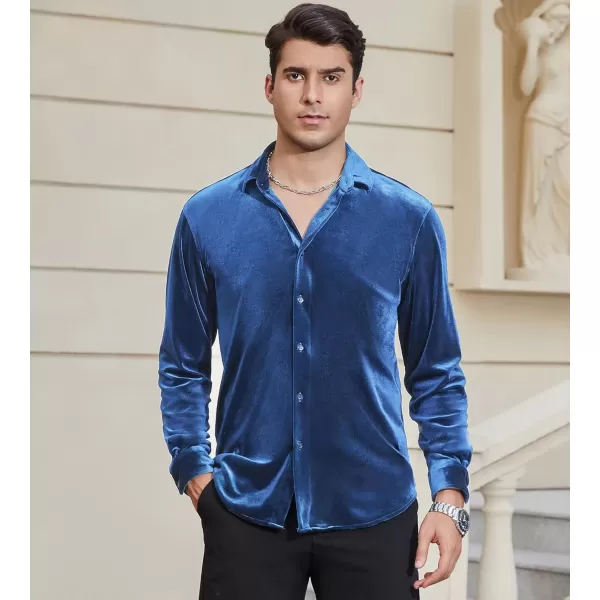 Alex Vando Mens Velvet Shirts Regular Fit Long Sleeve Soft Stretch Casual Button Down Shirt