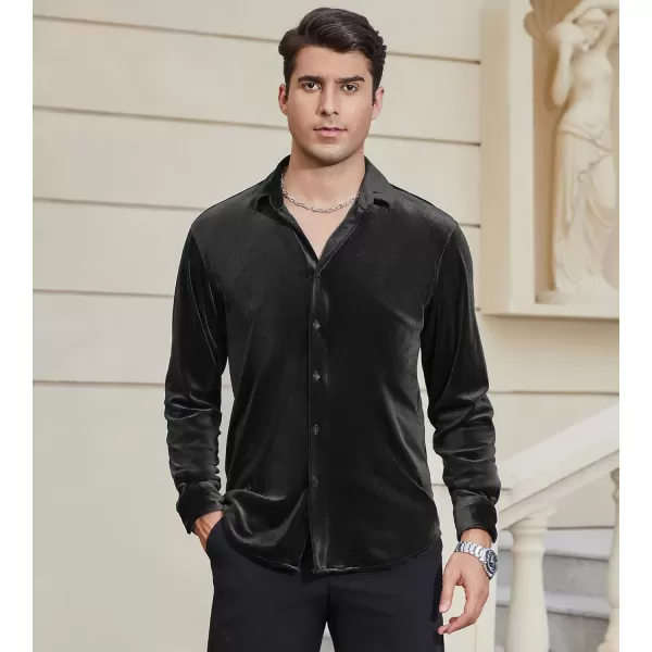 Alex Vando Mens Velvet Shirts Regular Fit Long Sleeve Soft Stretch Casual Button Down Shirt