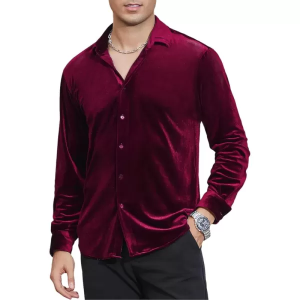 Alex Vando Mens Velvet Shirts Regular Fit Long Sleeve Soft Stretch Casual Button Down Shirt