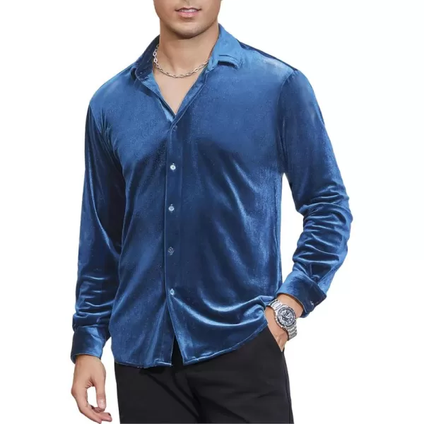 Alex Vando Mens Velvet Shirts Regular Fit Long Sleeve Soft Stretch Casual Button Down Shirt