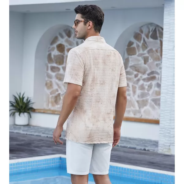 Alex Vando Mens Camp Collar Shirt Seerscuker Casual Short Sleeve Printed Shirts for Men