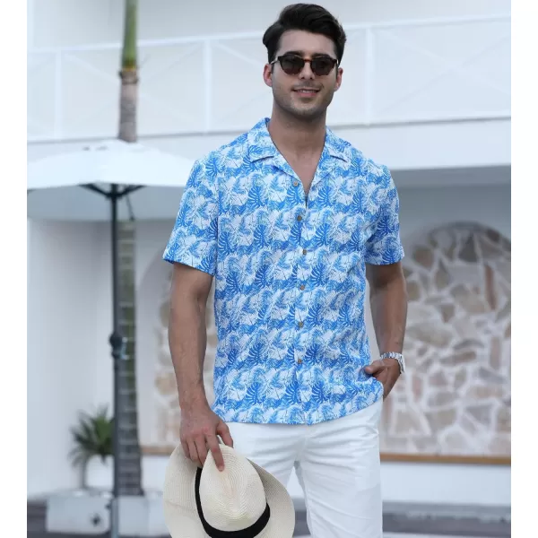 Alex Vando Mens Camp Collar Shirt Seerscuker Casual Short Sleeve Printed Shirts for Men
