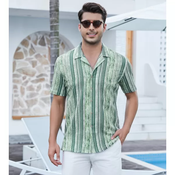 Alex Vando Mens Camp Collar Shirt Seerscuker Casual Short Sleeve Printed Shirts for Men