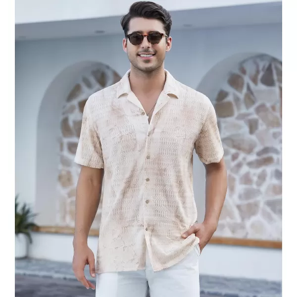 Alex Vando Mens Camp Collar Shirt Seerscuker Casual Short Sleeve Printed Shirts for Men