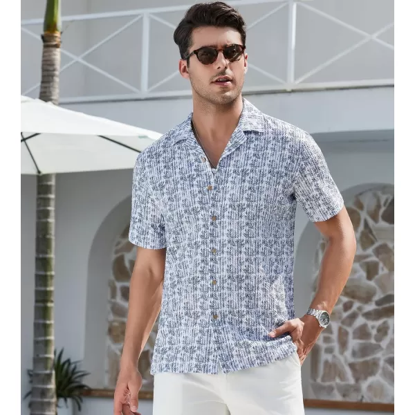 Alex Vando Mens Camp Collar Shirt Seerscuker Casual Short Sleeve Printed Shirts for Men