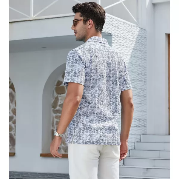 Alex Vando Mens Camp Collar Shirt Seerscuker Casual Short Sleeve Printed Shirts for Men