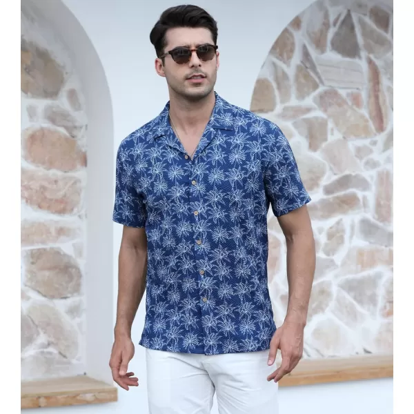 Alex Vando Mens Camp Collar Shirt Seerscuker Casual Short Sleeve Printed Shirts for Men