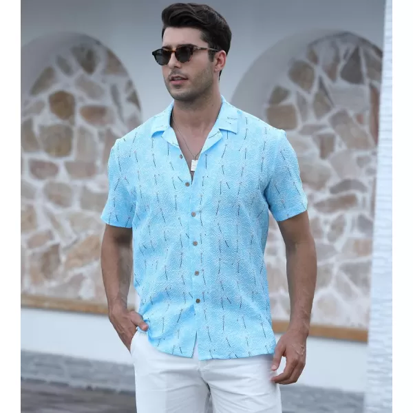 Alex Vando Mens Camp Collar Shirt Seerscuker Casual Short Sleeve Printed Shirts for Men