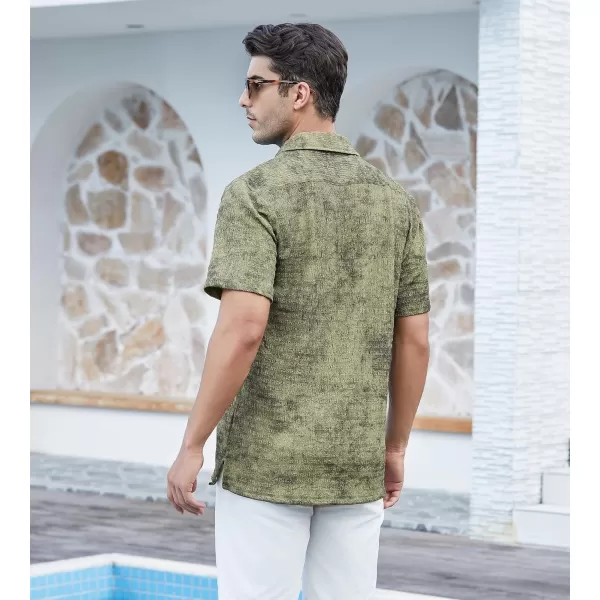 Alex Vando Mens Camp Collar Shirt Seerscuker Casual Short Sleeve Printed Shirts for Men