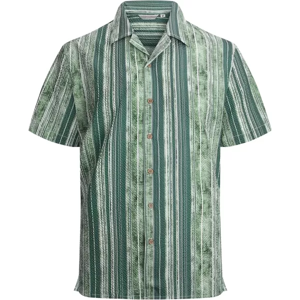 Alex Vando Mens Camp Collar Shirt Seerscuker Casual Short Sleeve Printed Shirts for Men