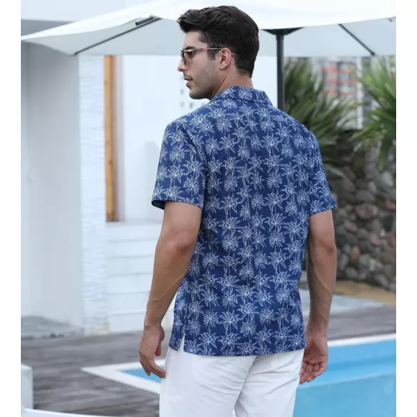 Alex Vando Mens Camp Collar Shirt Seerscuker Casual Short Sleeve Printed Shirts for Men