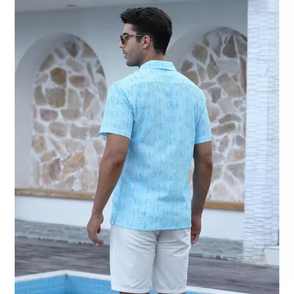 Alex Vando Mens Camp Collar Shirt Seerscuker Casual Short Sleeve Printed Shirts for Men