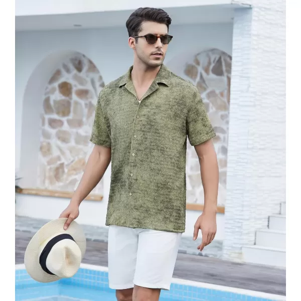 Alex Vando Mens Camp Collar Shirt Seerscuker Casual Short Sleeve Printed Shirts for Men