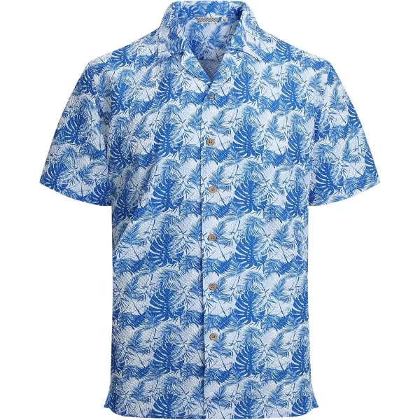 Alex Vando Mens Camp Collar Shirt Seerscuker Casual Short Sleeve Printed Shirts for Men