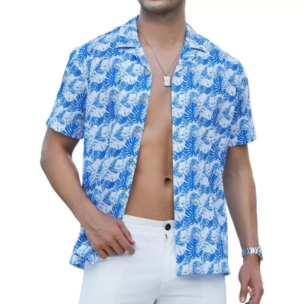 Alex Vando Mens Camp Collar Shirt Seerscuker Casual Short Sleeve Printed Shirts for Men